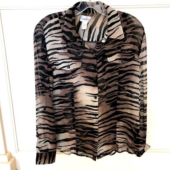 CHICO’S STRIKING TIGER STRIPE BUTTON DOWN SHIRT 6-8 - Picture 9 of 13